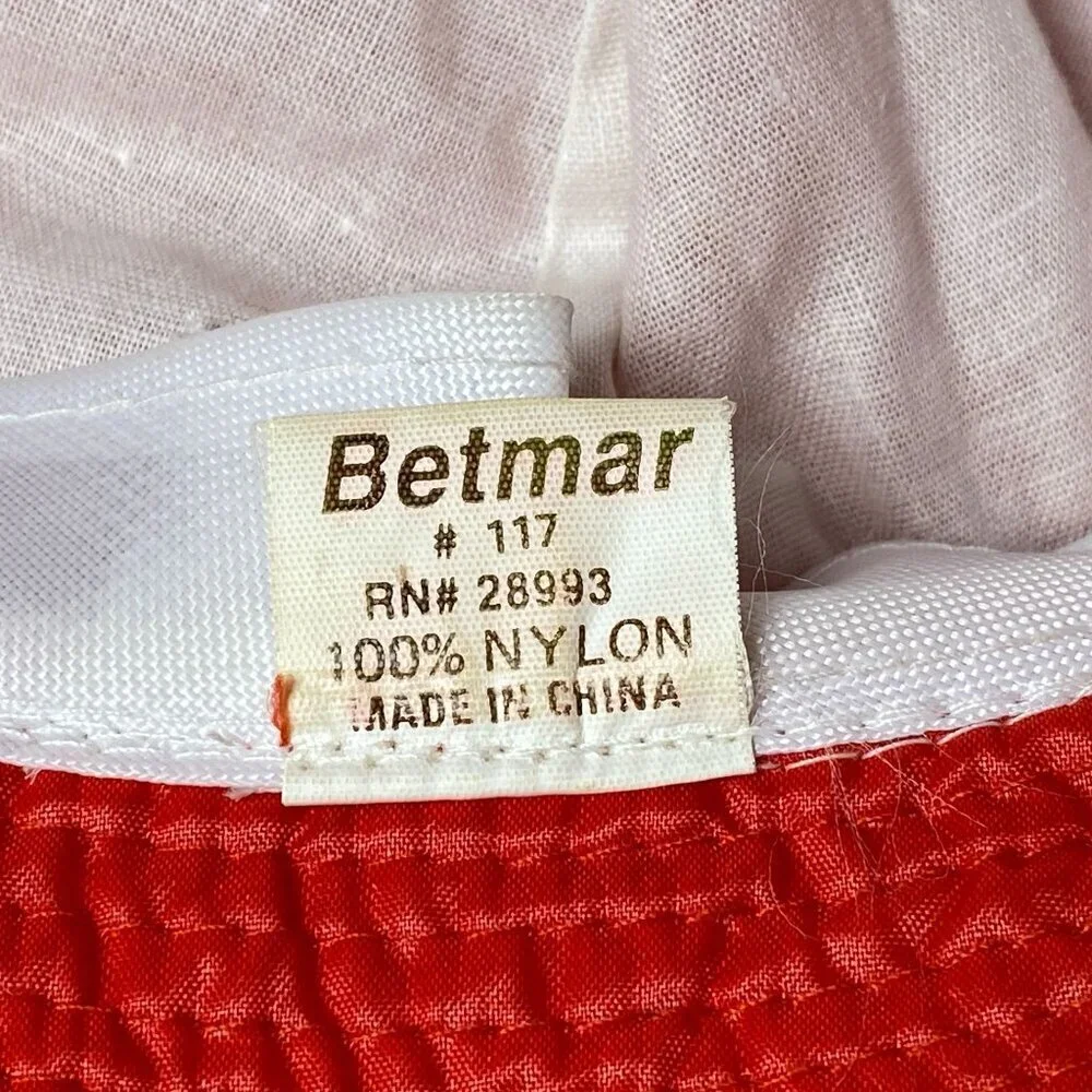 Vintage Betmar Nylon Sun Hat Wide Brim Adjustable Bow Tie Accent Red Lined #117
